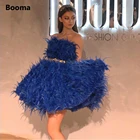 Официальное вечернее платье Booma, роскошное синее с перьями, без бретелек, выше колена, мини-выпускные платья, 2021, короткие платья для выпускного
