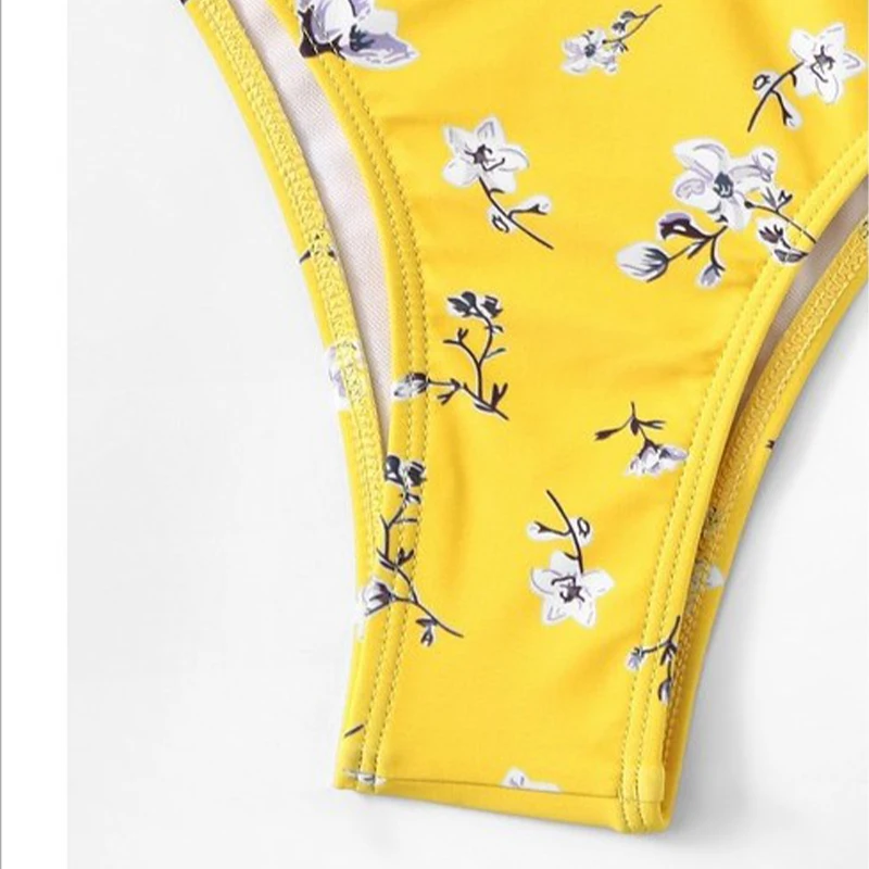 Желтый Цветочный укороченный топ с пуш-апом комплект бикини 2019 купальники для