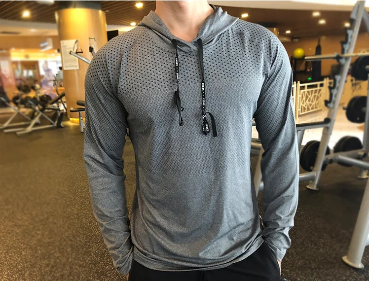 

Мужская Тренировочная рубашка с капюшоном для бодибилдинга, свободная спортивная толстовка, мужская спортивная одежда для бега, толстовки,...