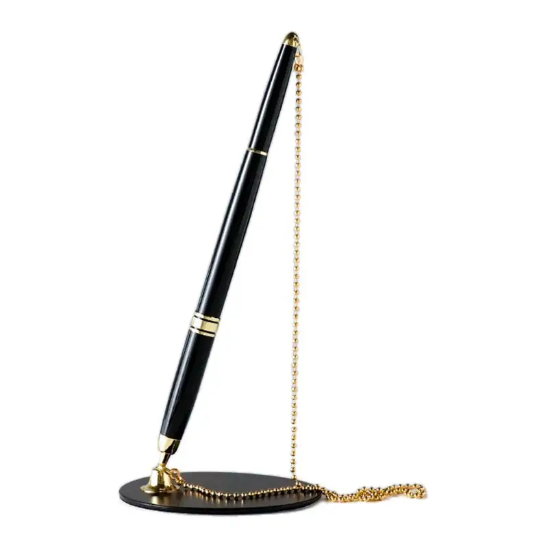 Classic Metal Ballpoint Pen Secure Chain Attached Base Stand Desk Office Counter Signature Pens Stationery Gift LX0B |