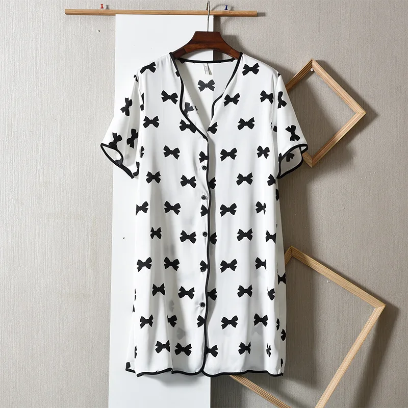 

Белая комбинированная рубашка для сна, женская ночная рубашка с принтом, новая осенняя одежда для сна, Женская свободная ночная рубашка, Пов...