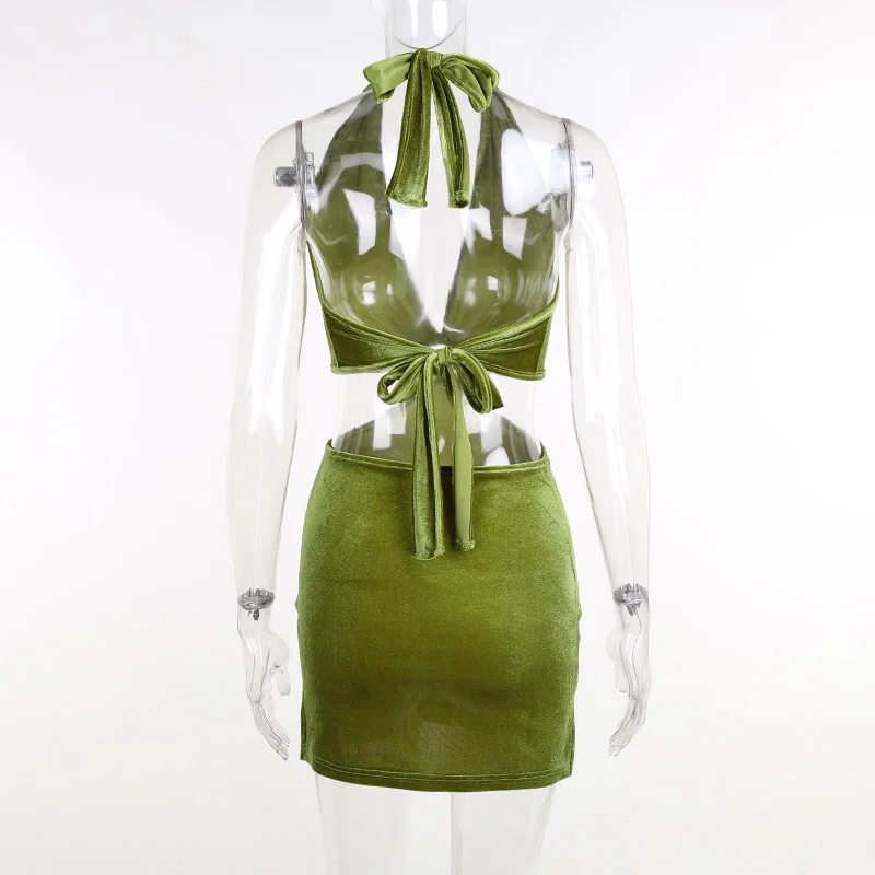 

Suede hollow open waist dress women 2021 summer sexy temperament one-step short skirt