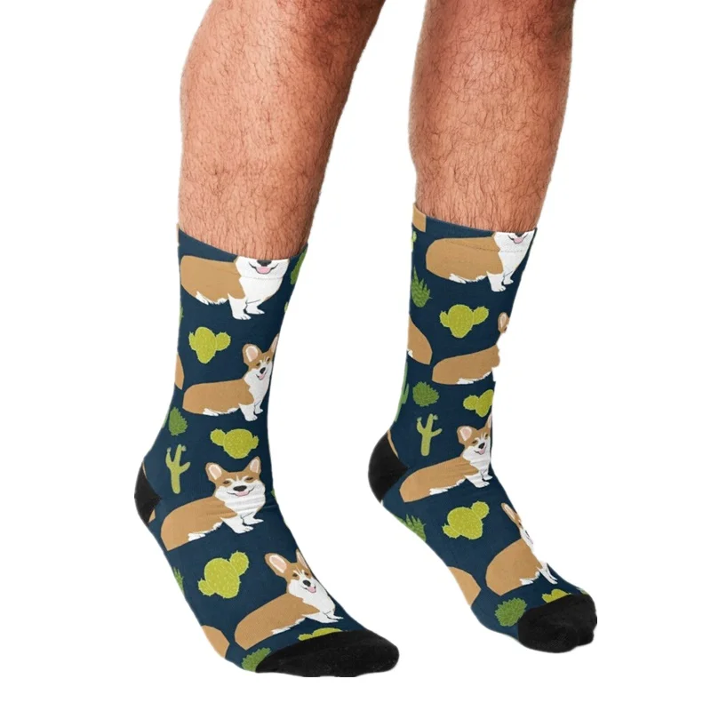 Забавные мужские носки 2021 рождественские с принтом корги счастливые в стиле хип