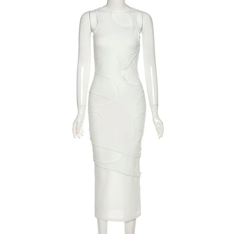 

Free Shipping Sexy Casual Wear Girls Sleeveless Cut Out Leotard Dress White Long Dress Dress Women's Plus Size Dress