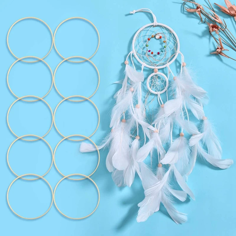 

10Pcs Wooden Bamboo Dreamcatcher Rings Hoops Round Hoops Macrame Rings for Dream Catcher DIY Craft 27cm