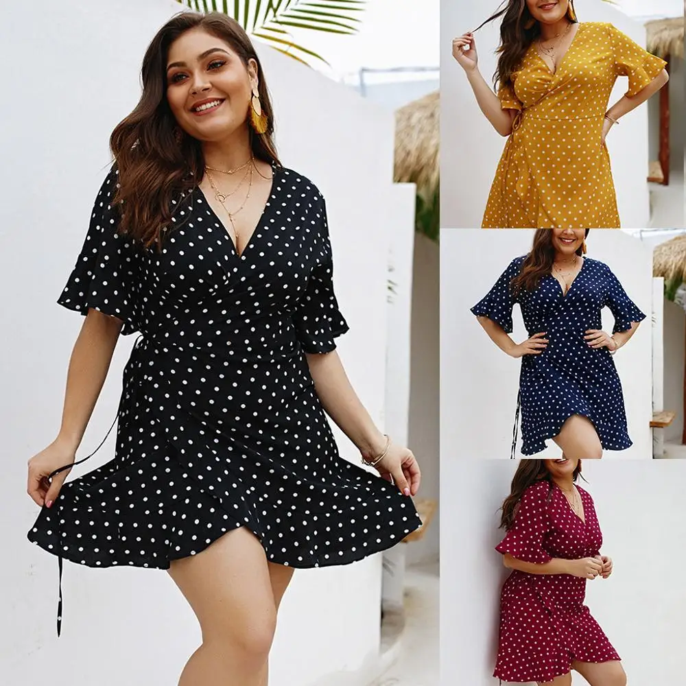 Лето 2019 женские повседневные платья размера плюс сексуальные вечерние в горошек