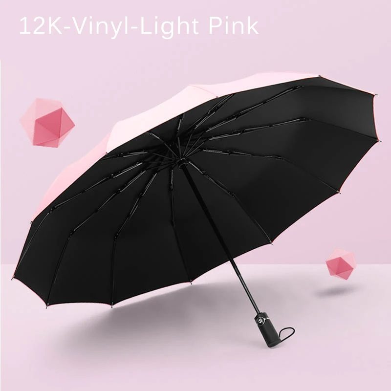 12K-Vinyl-Light Pink Трехслойный автоматический зонт от дождя, женский зонт для гольфа, ветрозащитный мужской подарок, черное покрытие, 12 K, роскошный автомобильный большой зонт - Цвет: 12K-Vinyl-Light Pink