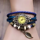 Женские часы 2021, брендовые роскошные женские наручные часы с плетеным браслетом, кожаным ремешком, бусинами в виде листьев, женские часы, Montre Femme
