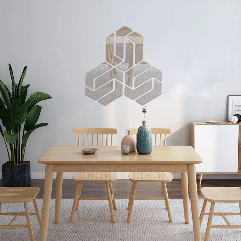 Зеркальная настенная 3D наклейка несимметричный шестигранный самоклеящийся