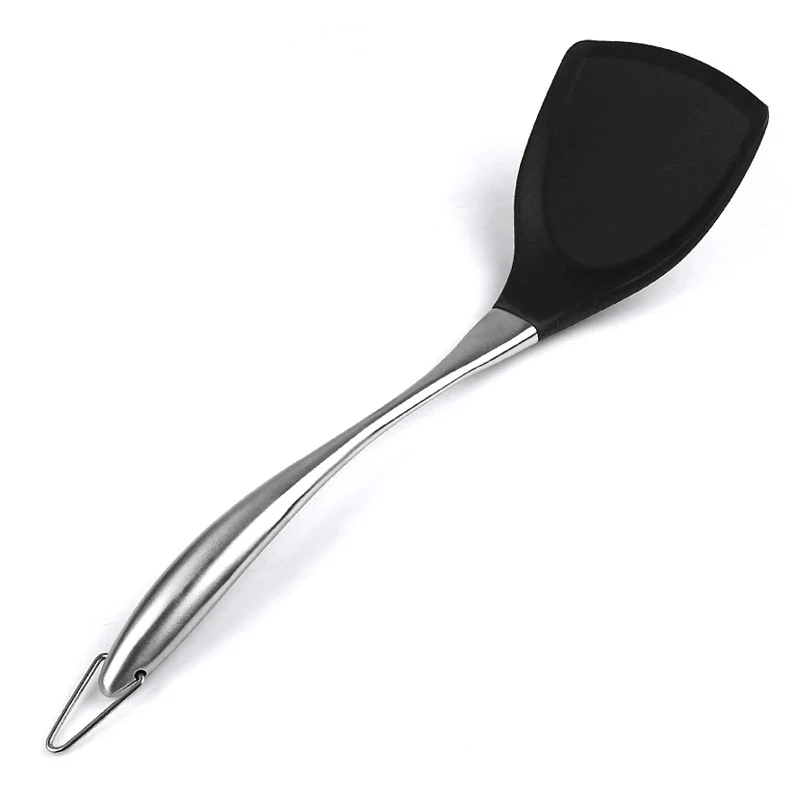Black Spatula Антипригарная кухонная утварь термостойкие Инструменты для выпечки пищевого силикона кухонные изделия с ручкой из нержавеющей стали - Цвет: Black Spatula