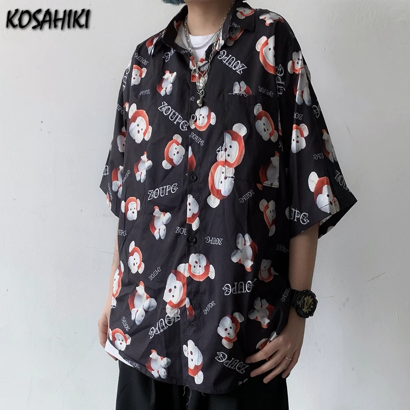 

Женская рубашка с мультяшным принтом, повседневная весенне-летняя блузка в стиле ольччан, топы в стиле Харадзюку, бойфренд, женская уличная ...