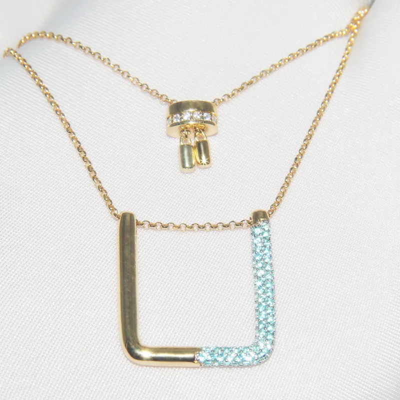 SLJELY Fashion 100% Real 925 Sterling Silver Lagoon Blue Zircon Square Geometric Pendant Necklace Adjustable Chain Women Jewelry | Украшения