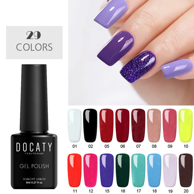 Docaty фиолетовый красный розовый цвет замачиваемый УФ Гель лак Одноцветный гель