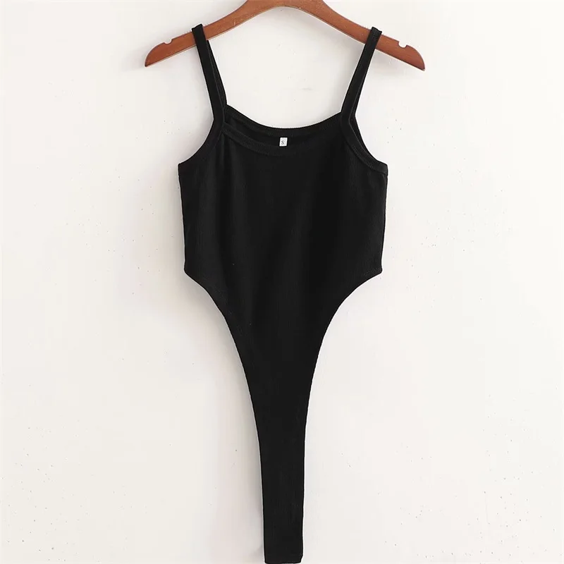 

TRAF Women 2021 Fashion New Sexy Sleeveless All-match Slim High Slit Base Vest Threaded Jumpsuit Streetwear