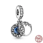 Новинка 2020, Лидер продаж, подвеска-Шарм для браслета Pandora, серебряное, голубое, ночное небо, полумесяц, звезды, серебряные ювелирные изделия 925