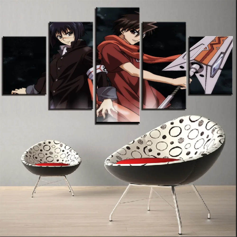 

5 Pieces Girl And Boy Canvas Painting Cartoon Sword Posters Pictures Soldier Wallpapers For Home Room Decor Artwork Furniture