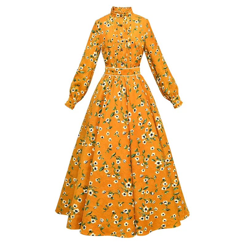 

Free Shipping Boshow 2020 New Fashion Women Long Maxi Lantern Ruffles Sleeve Spring And Autumn Bohemian Dress S-L Big Hem