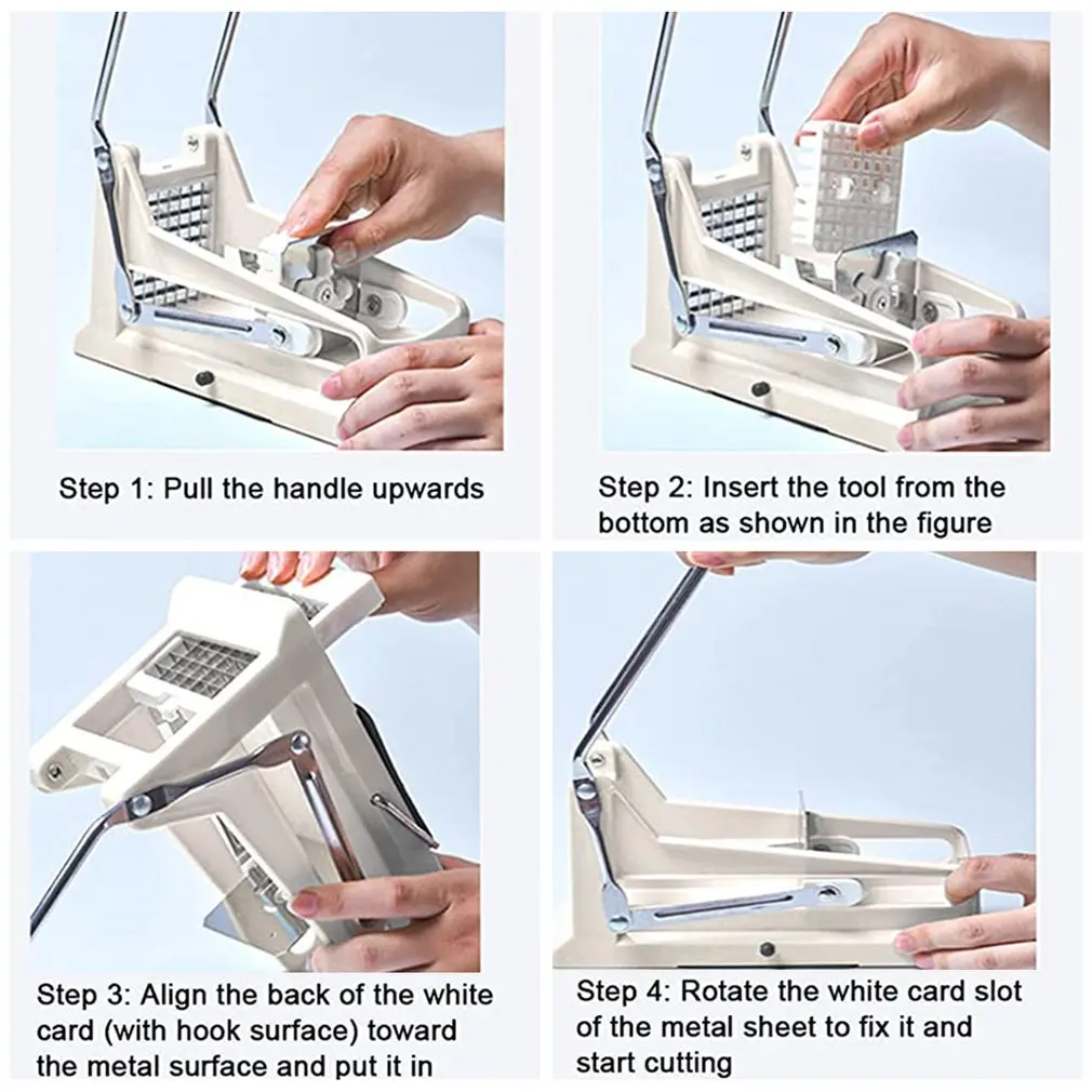 

French Fries Cutter Stainless Steel Blades And Non-slip Suction Base Non-toxic BPA-free Potato Chip Cutter