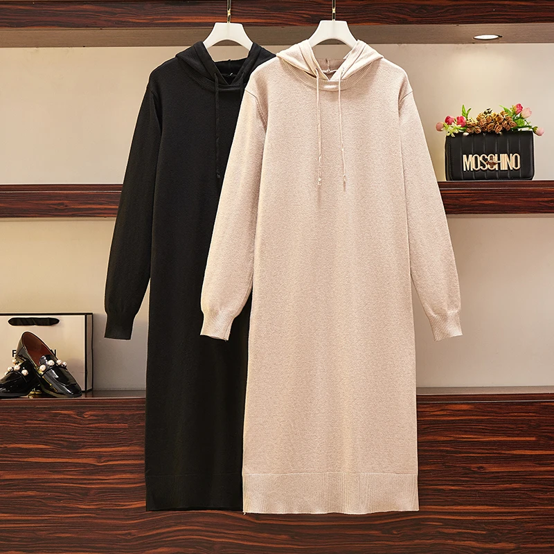 Женский вязаный свитер спортивное платье с капюшоном повседневные свободные