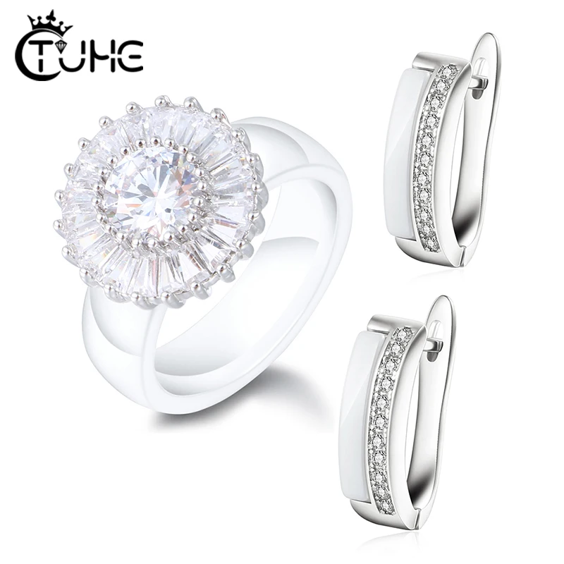 Женские керамические кольца 6 мм роскошные Изящные серьги с кристаллами Модные