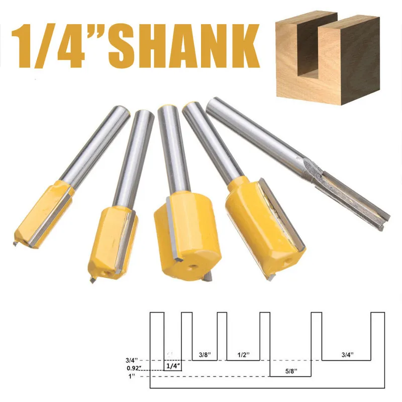 5 шт. 1/4 &quotхвостовик прямой маршрутизатор Набор бит 1/4&quot 3/8 &quot1/2&quot 5/8 &quot3/4&quot