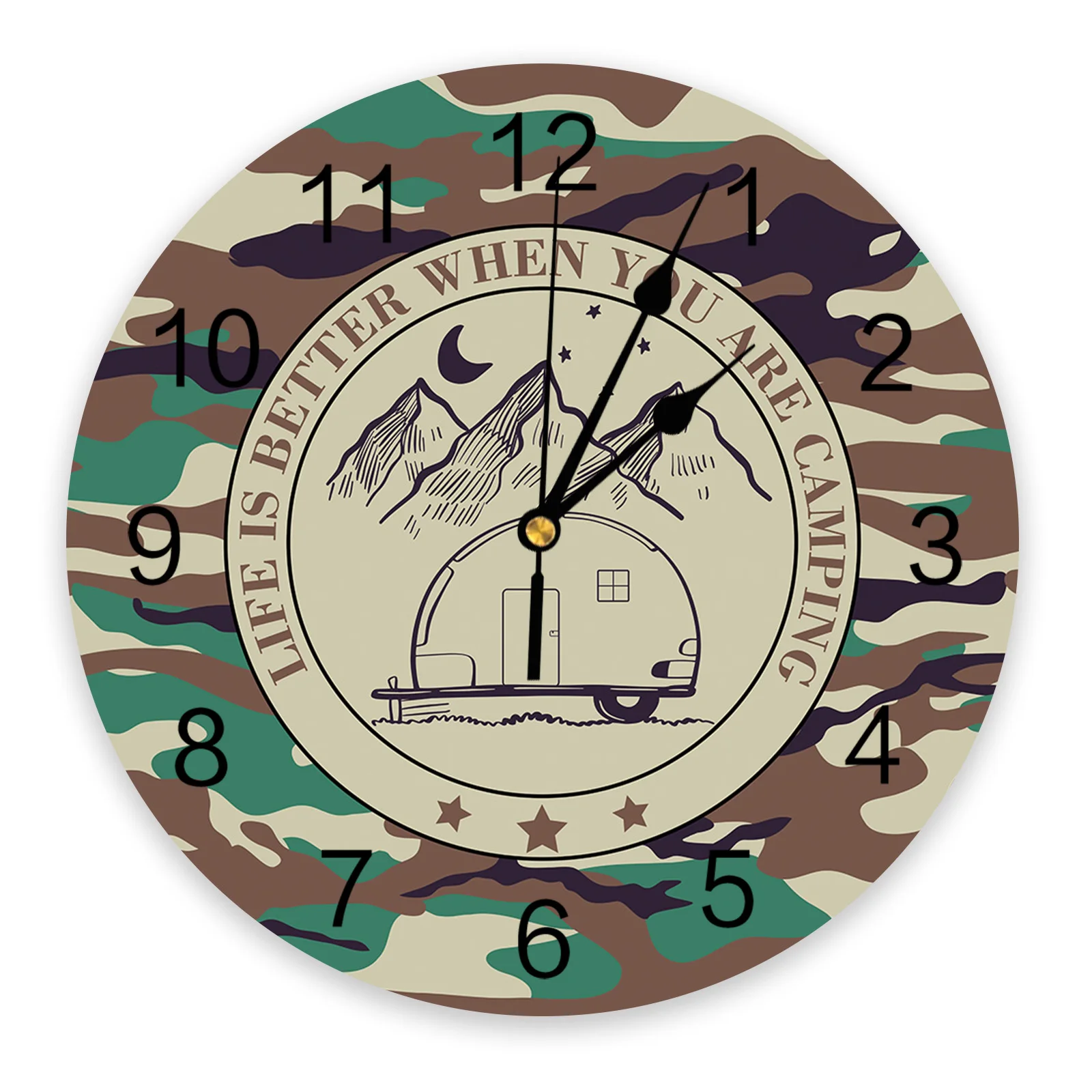 

Camper Moon Brown Camouflage Wall Clock Bedroom Silent Wall Digital Clock Living Room Decor Wall Clock Modern Design