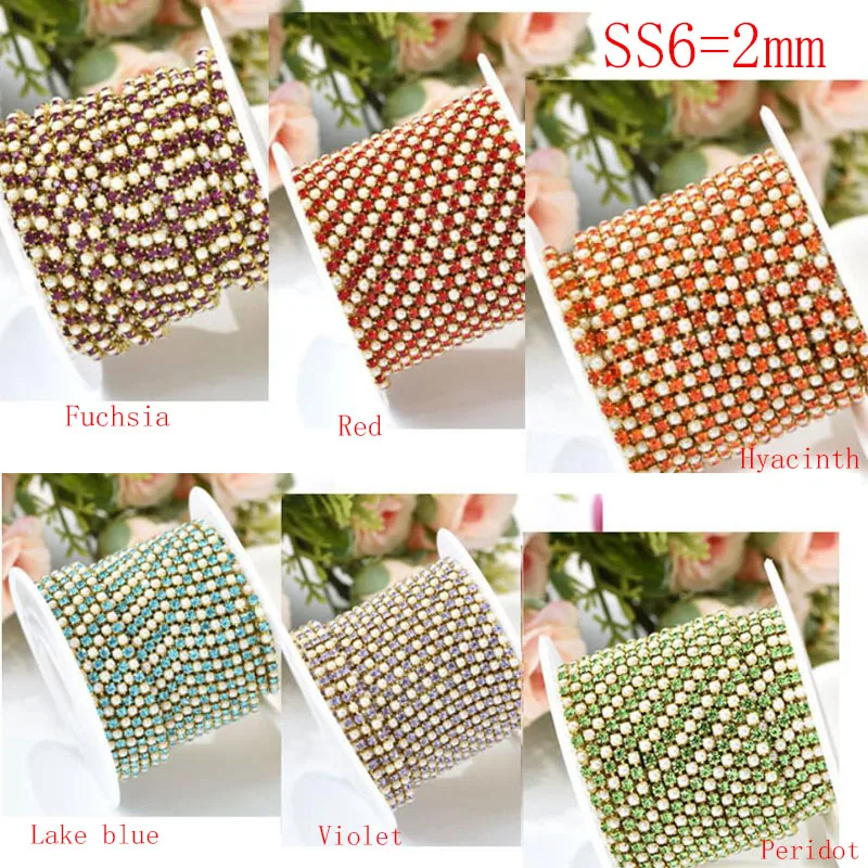 10 ярдов SS6 цепочка со стразами прозрачные кристаллы из горного хрусталя с