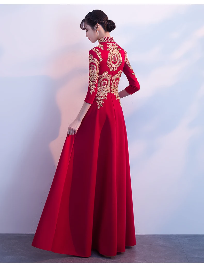Современное китайское свадебное платье, черное, Cheongsam, Сексуальные Восточные воротники, традиционное вечернее платье, Qipao, длинное, с вышивкой, Vestido Chino