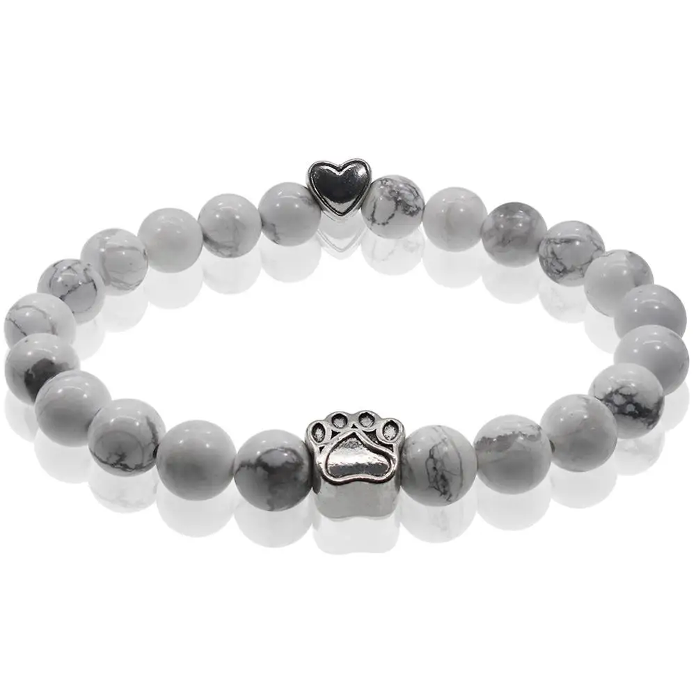 Собачий браслет с лапой бусины из говлита 8 мм круглые белые бирюзы сердцем
