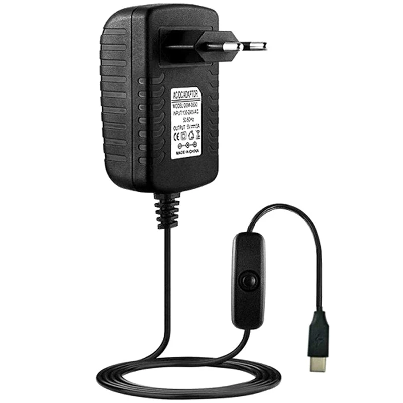 Для Raspberry Pi 4B блок питания 5 В 3A Type C адаптер с переключателем вкл/выкл USB зарядное
