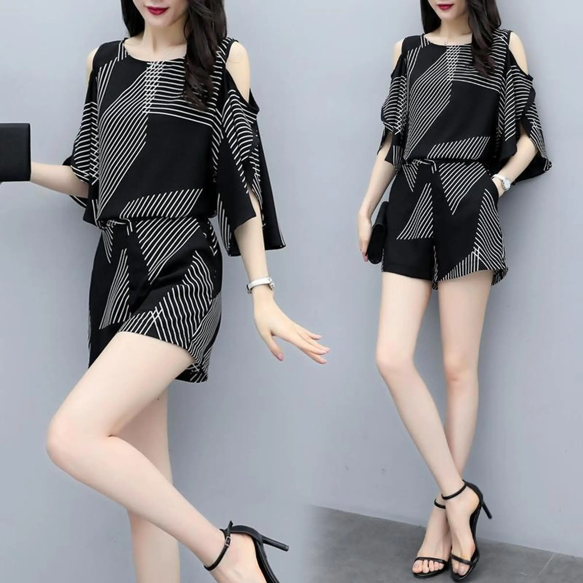 

Casual fashion suit women's summer dress 200kg fat mm loose large women's wear age reduction slim wide leg pants two piece set