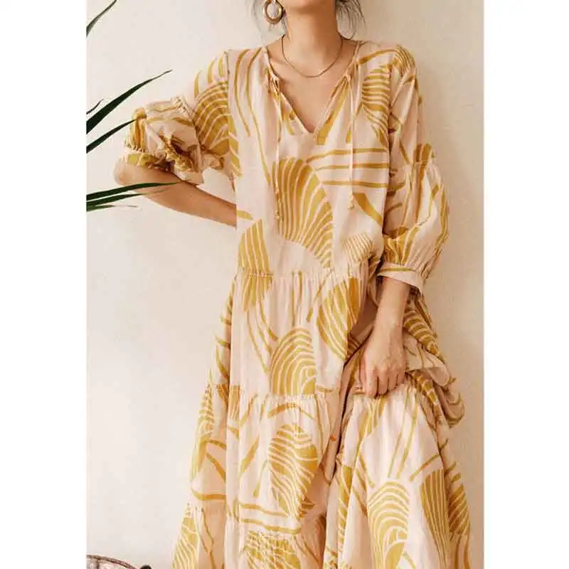 Женское платье-туника с V-образным вырезом и длинным рукавом | Женская одежда