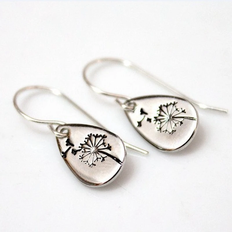 

Fashion Dandelion Drop Earrings Silver Color Metal Flower Drop Earrings For Women Party Jewelry Gift