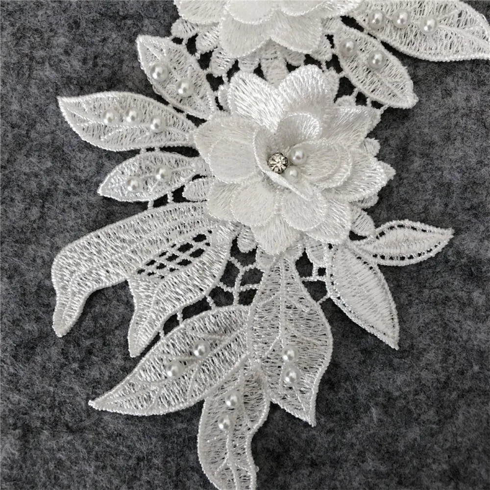 

1 Pairs of Three-Dimensional Flowers Embroidered Collar Applique Flower DIY Wedding Dress Headwear Accessories