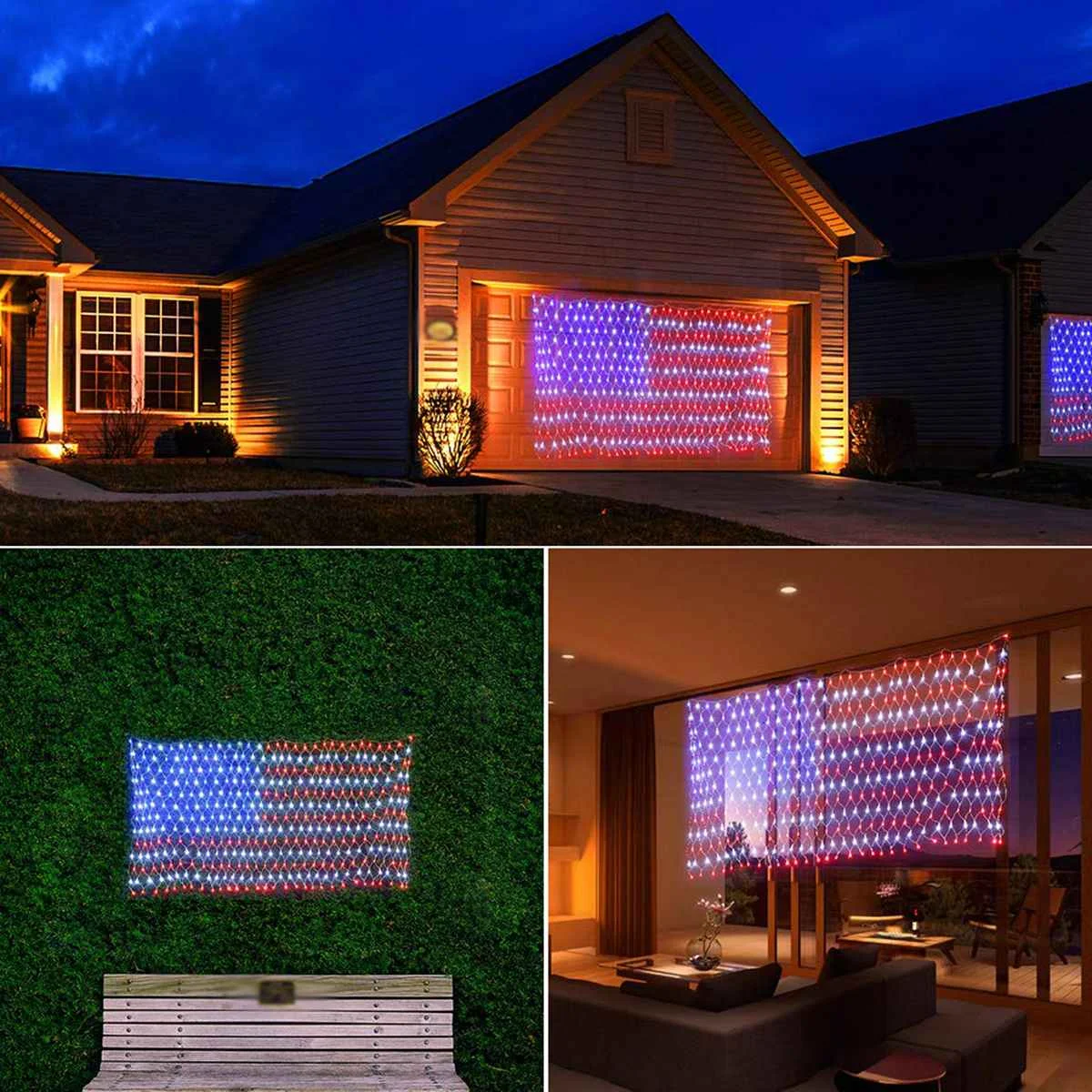 

US plug 110V American Flag 420 LED String Lights Large Flag Outdoor Lights Waterproof Hanging Ornaments for Christmas Decoration