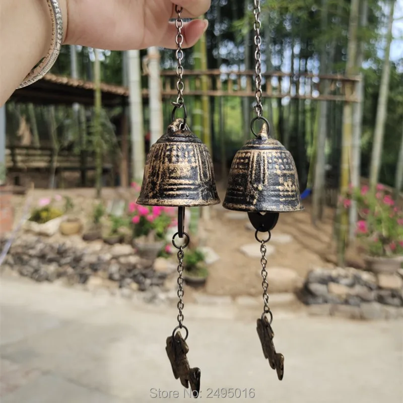 

Cast iron Wind Bells Lucky Fengshui Wind Chime Metal Garden Windchime Hanging Ornament Indoor Outdoor Decor with two size