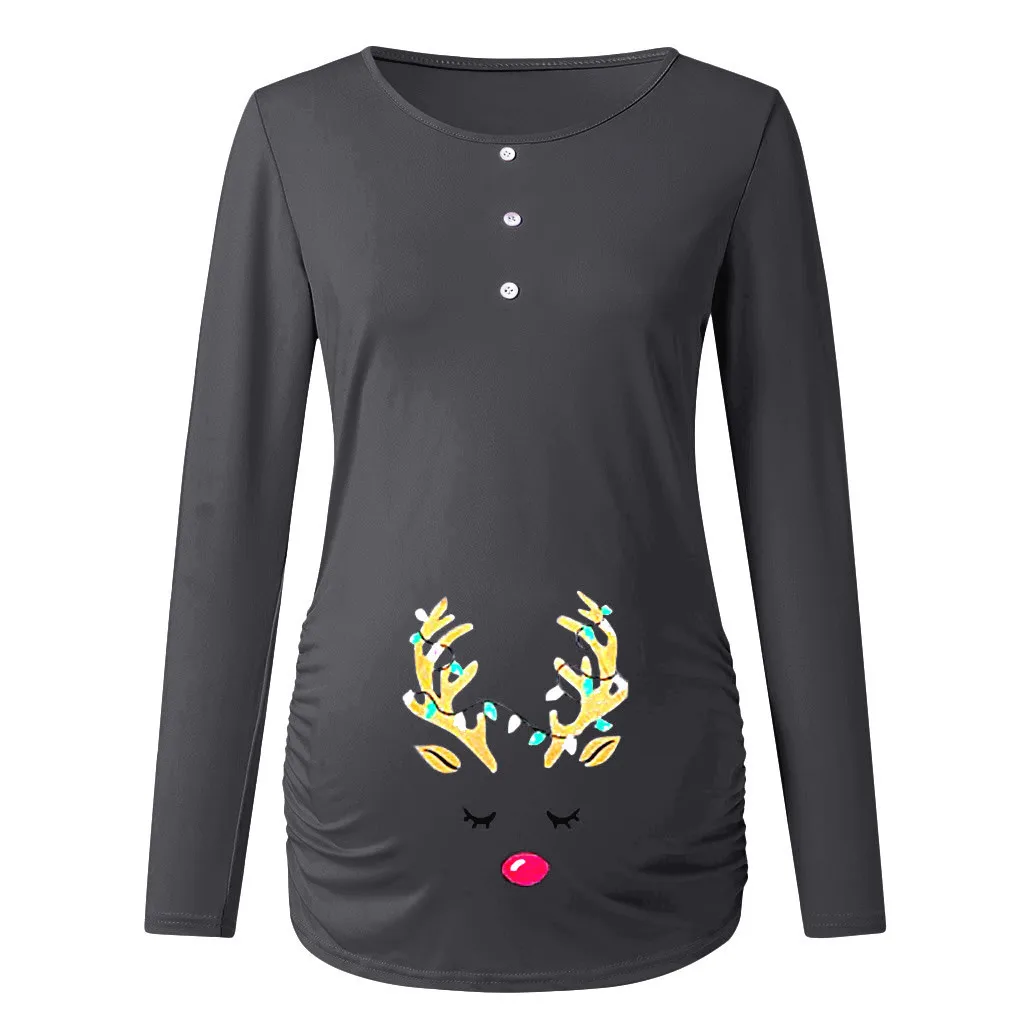 Женская рождественская Футболка с принтом Одежда для беременных блузка на