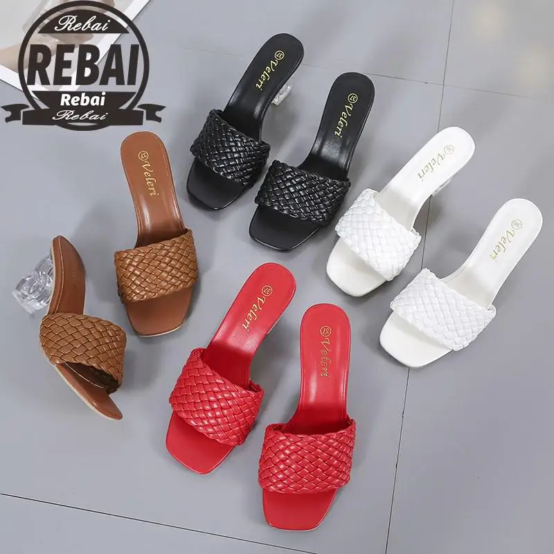 

Woman Mules Ladies Party Slides Women Fashion Plaid Pumps Women's Slippers Female Outdoor High Heels PU Leather Plus Size 43