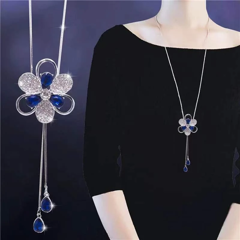 Новинка 2020 модная Длинная цепочка для свитера с синими цветами в виде капель воды