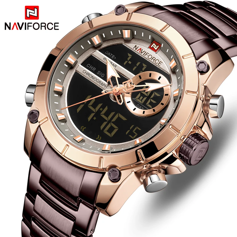 Фото NAVIFORCE 9163 модные роскошные Брендовые мужские спортивные часы полностью стальные
