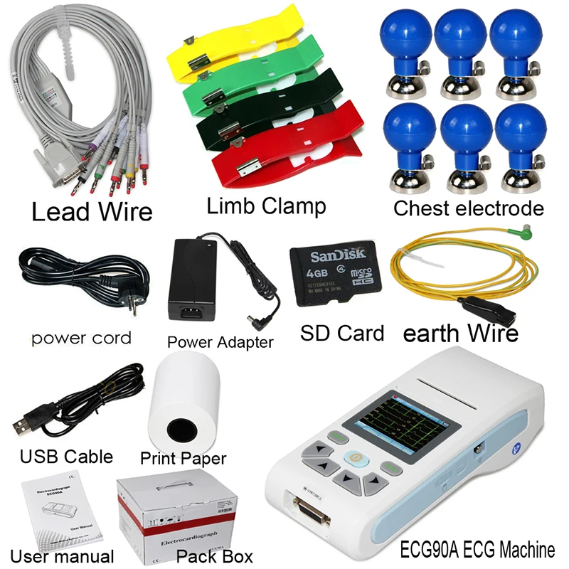 

ECG90A CONTEC Handle Touch Screen ECG Machine Single Channel 12 Lead Elektrokardiograph Thermal Recording