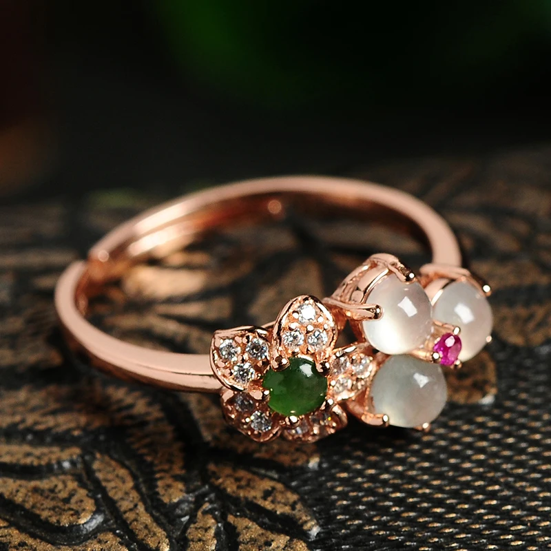 Цветок клевера сердце Изумрудное кольцо 925 серебро инкрустированное из