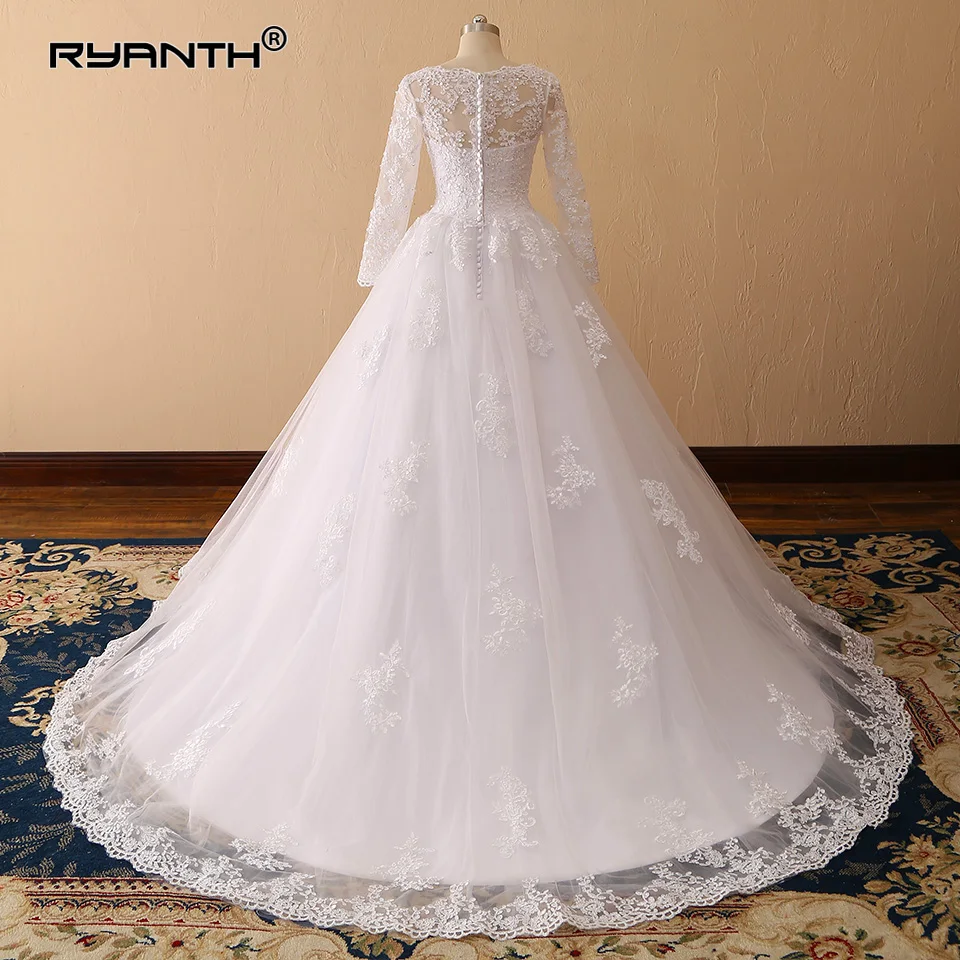 Недорогое свадебное платье трапеция кружевное с длинным рукавом 2019|Свадебные