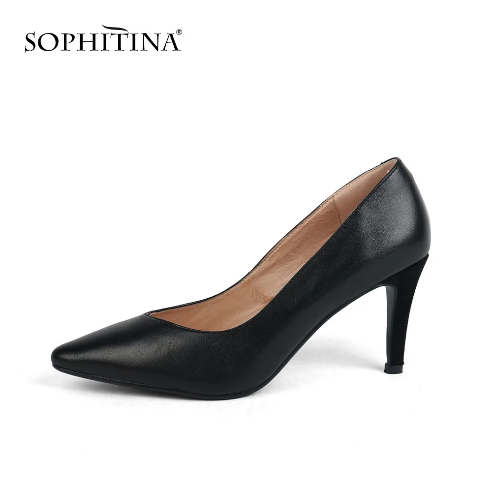 SOPHITINA Fashion Shallow Pumps High Quality Genuine Leather Sexy Pointed Toe High Thin Heel Shoes Career New Women's Pumps X26