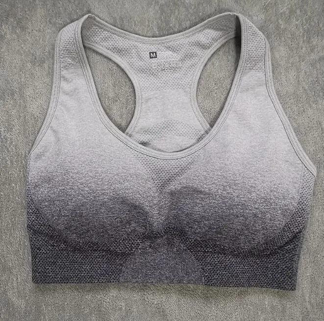 CB547 grey wh bra Женский комплект для йоги, одежда для спортзала, Омбре, бесшовные леггинсы+ укороченные рубашки, спортивный костюм для тренировок, Женский комплект с коротким рукавом для фитнеса, одежда для активного отдыха - Цвет: CB547 grey wh bra
