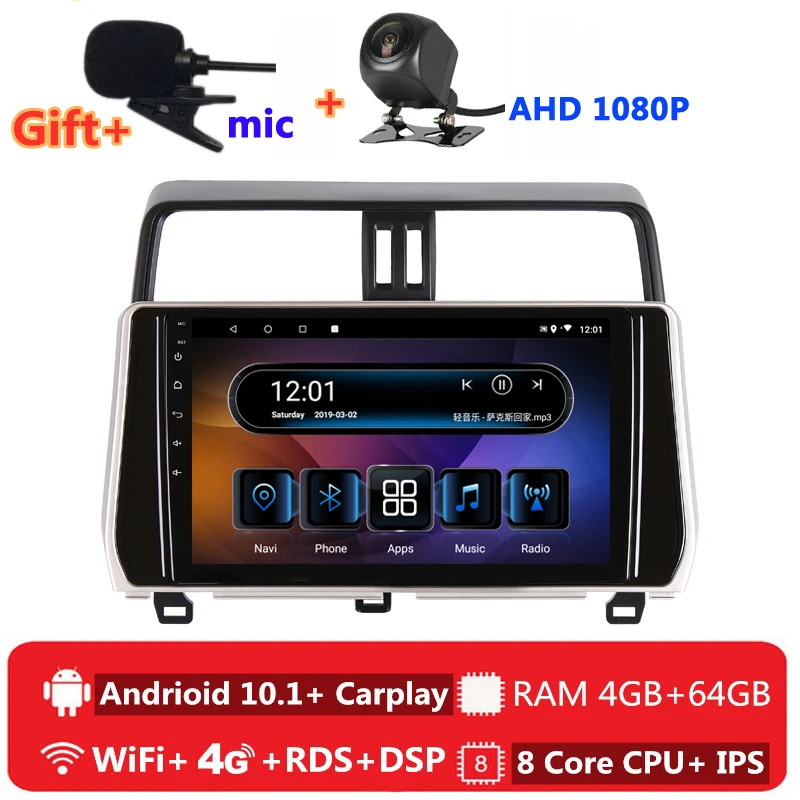 2 din 8 ядер android 10 автомобильное радио авто стерео для toyota land cruiser prado 150 2017 2018