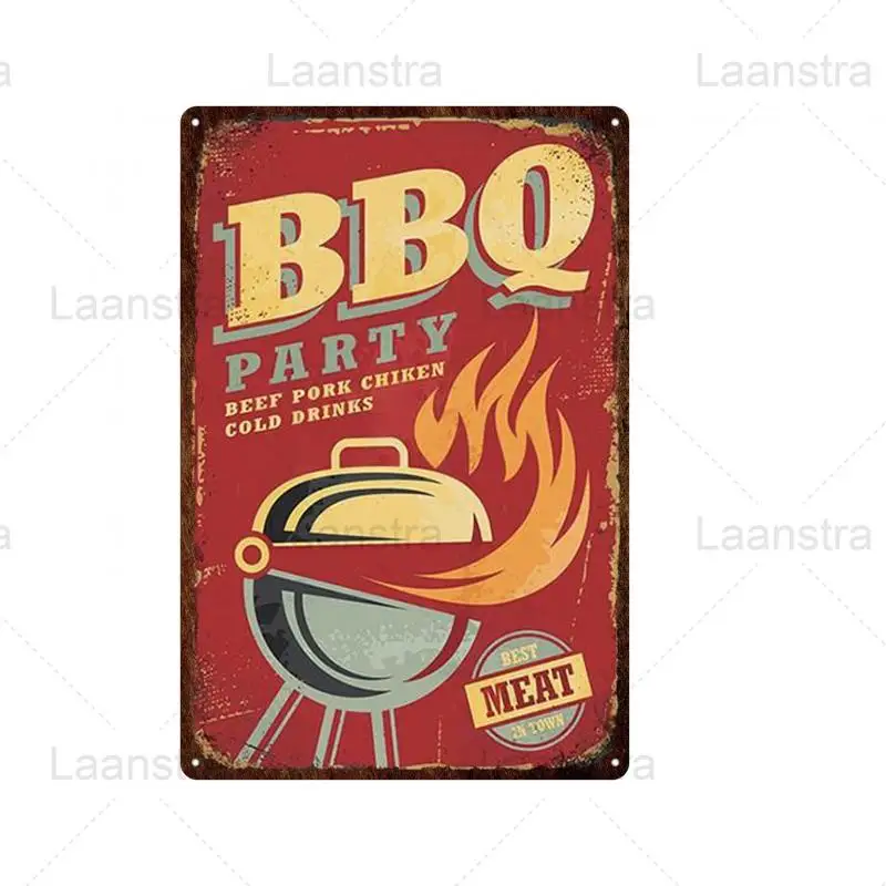 

Metal Poster Tin Sign Fast Food & BBQ Party Iron Sheet Picture Club Bar Restaurant Open Place Decor Iron Painting Wall Home Deco