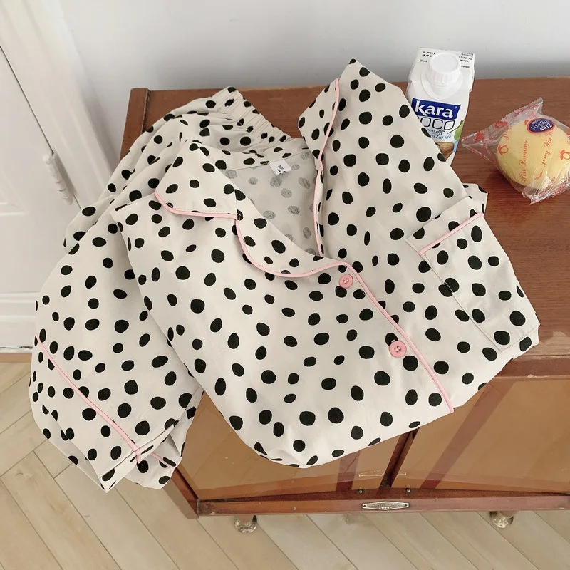 

Marple three color pure cotton pajama set women polka dot loungewear 2 piece set summer home suit short sleeve tops shorts