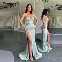verngo pale green satin mermaid evening dress 2021 sweetheart buttons side split long sexy prom gowns women formal party dress
