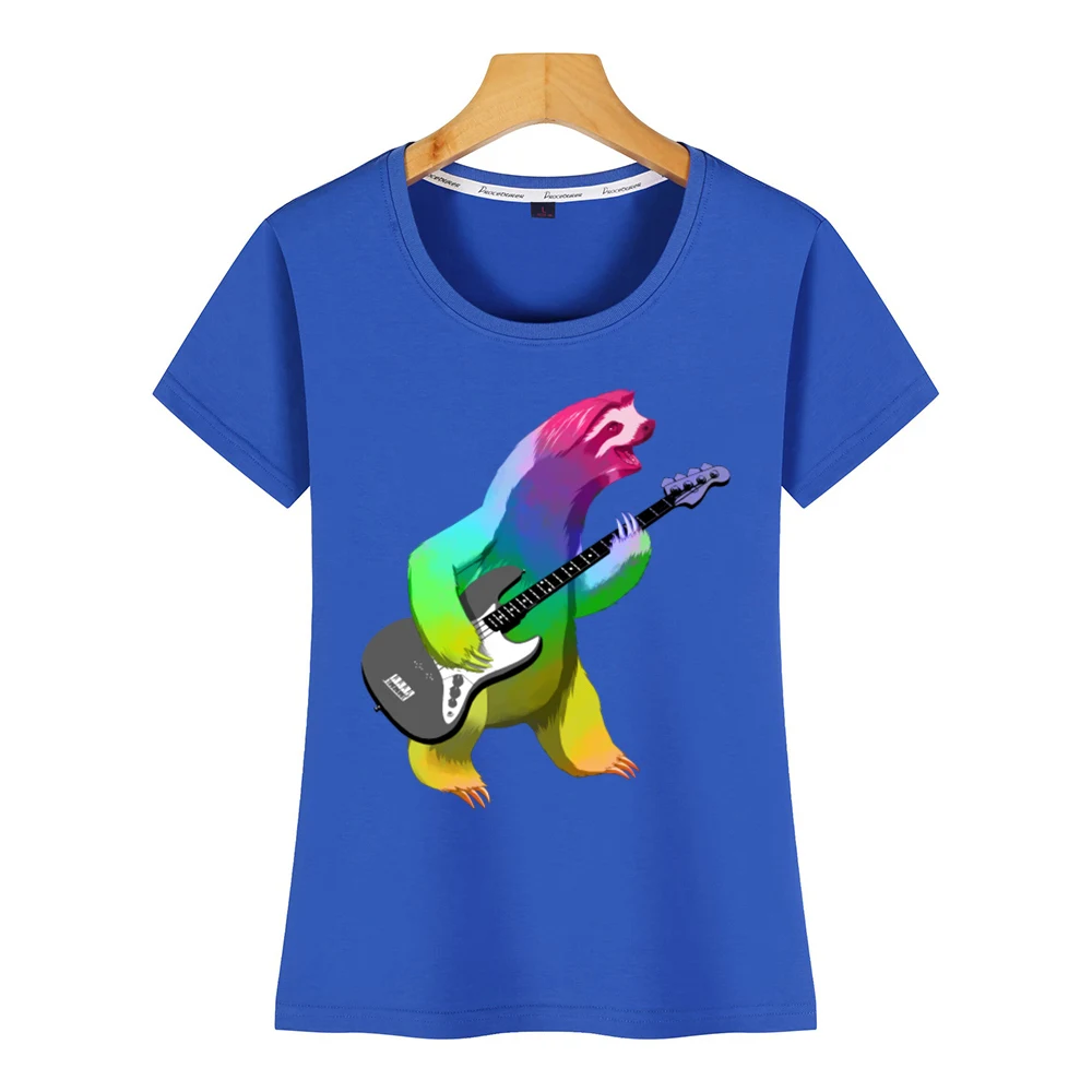 Топы футболка для женщин Ленивец гитара музыканты Подарок Идея базовая черная